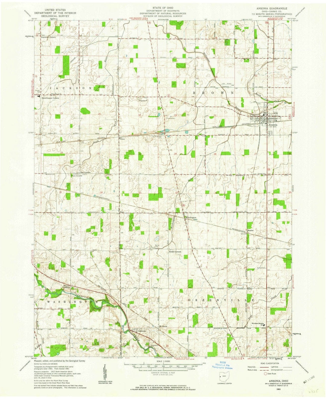 1961 Ansonia, OH - Ohio - USGS Topographic Map