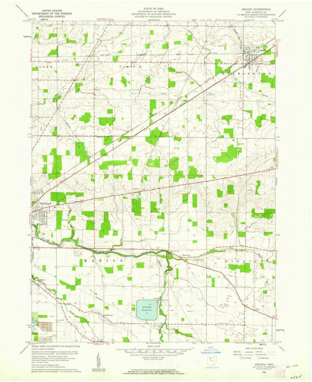 1960 Arcadia, OH - Ohio - USGS Topographic Map