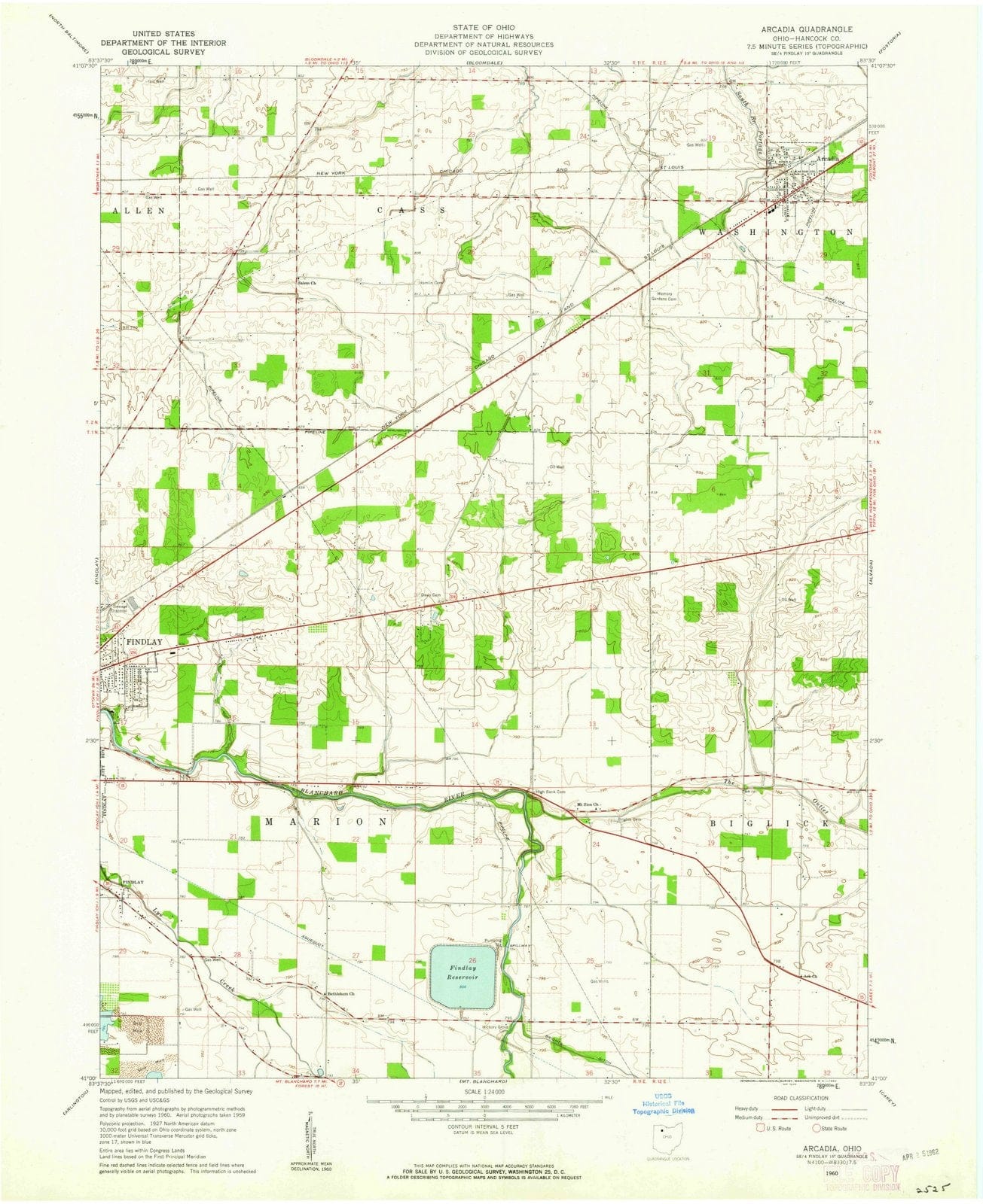 1960 Arcadia, OH - Ohio - USGS Topographic Map