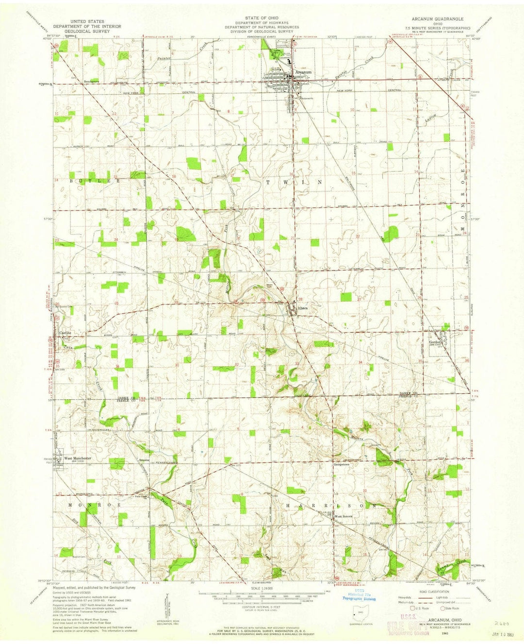 1961 Arcanum, OH - Ohio - USGS Topographic Map