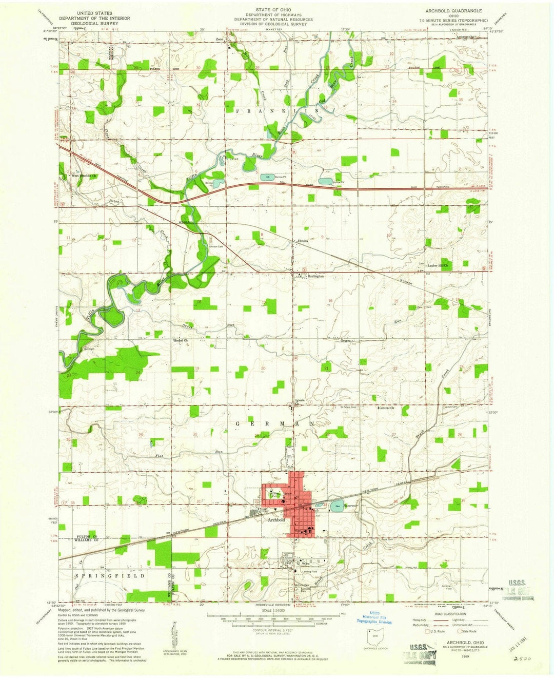 1959 Archbold, OH - Ohio - USGS Topographic Map
