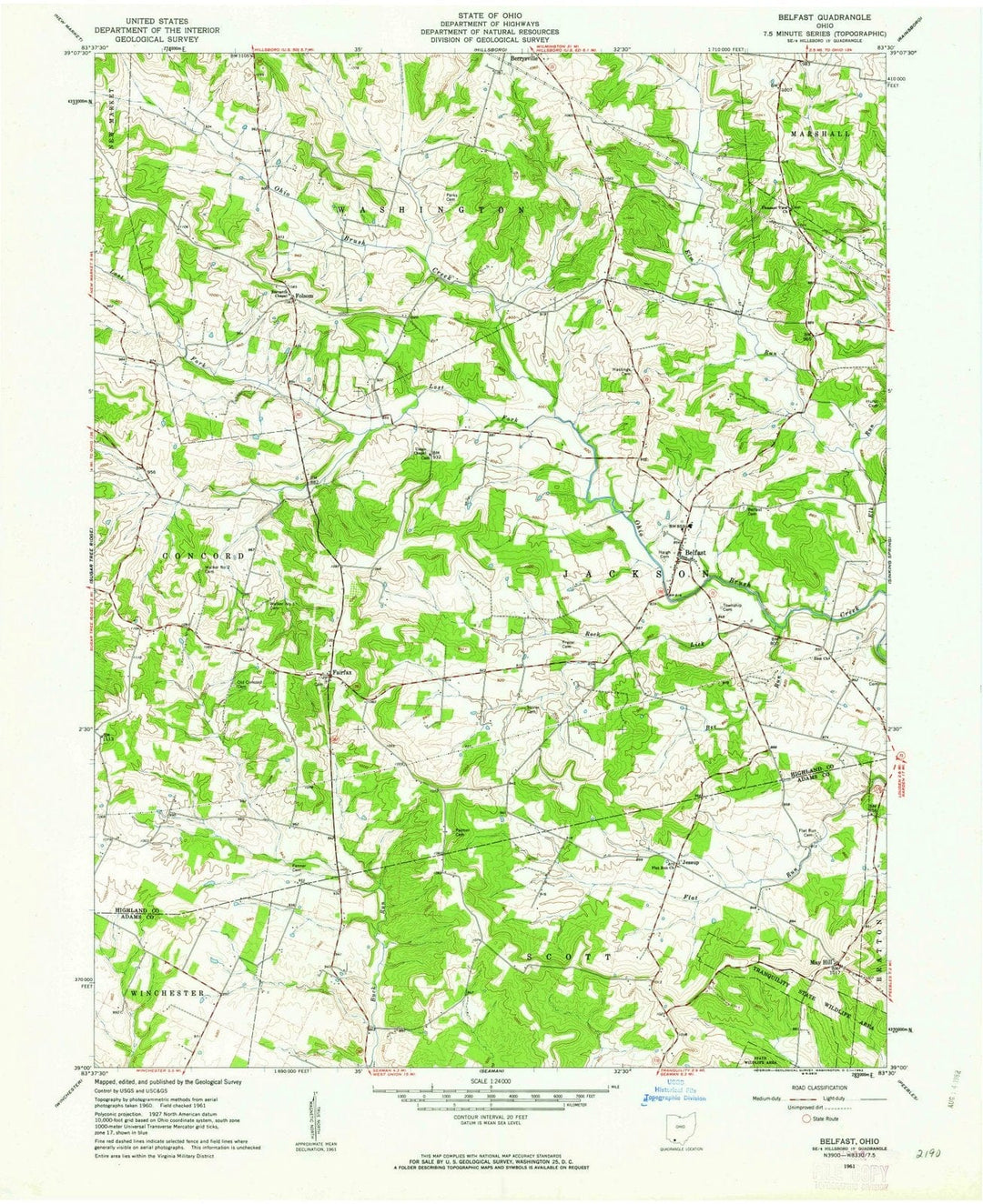 1961 Belfast, OH - Ohio - USGS Topographic Map