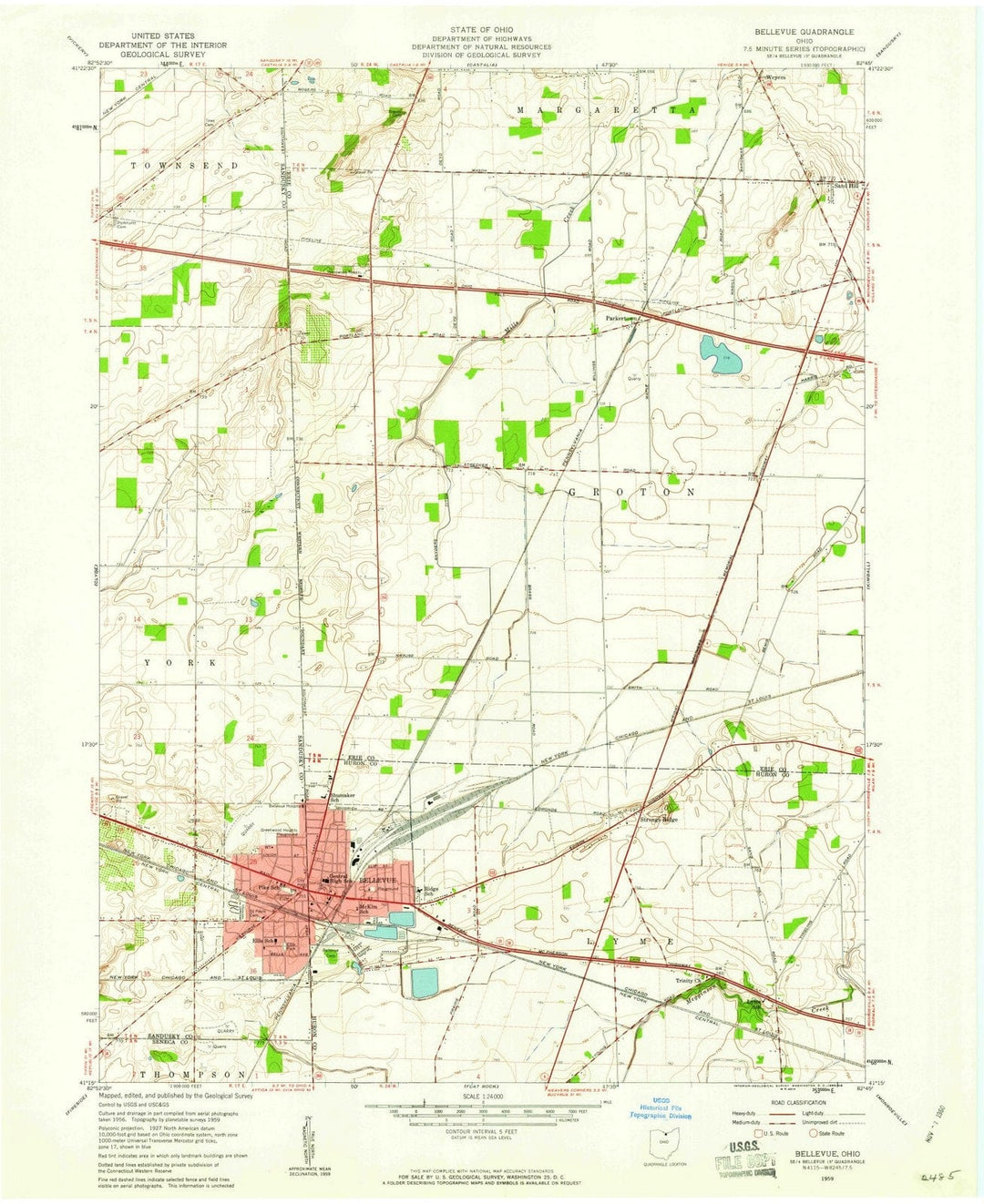1959 Bellevue, OH - Ohio - USGS Topographic Map