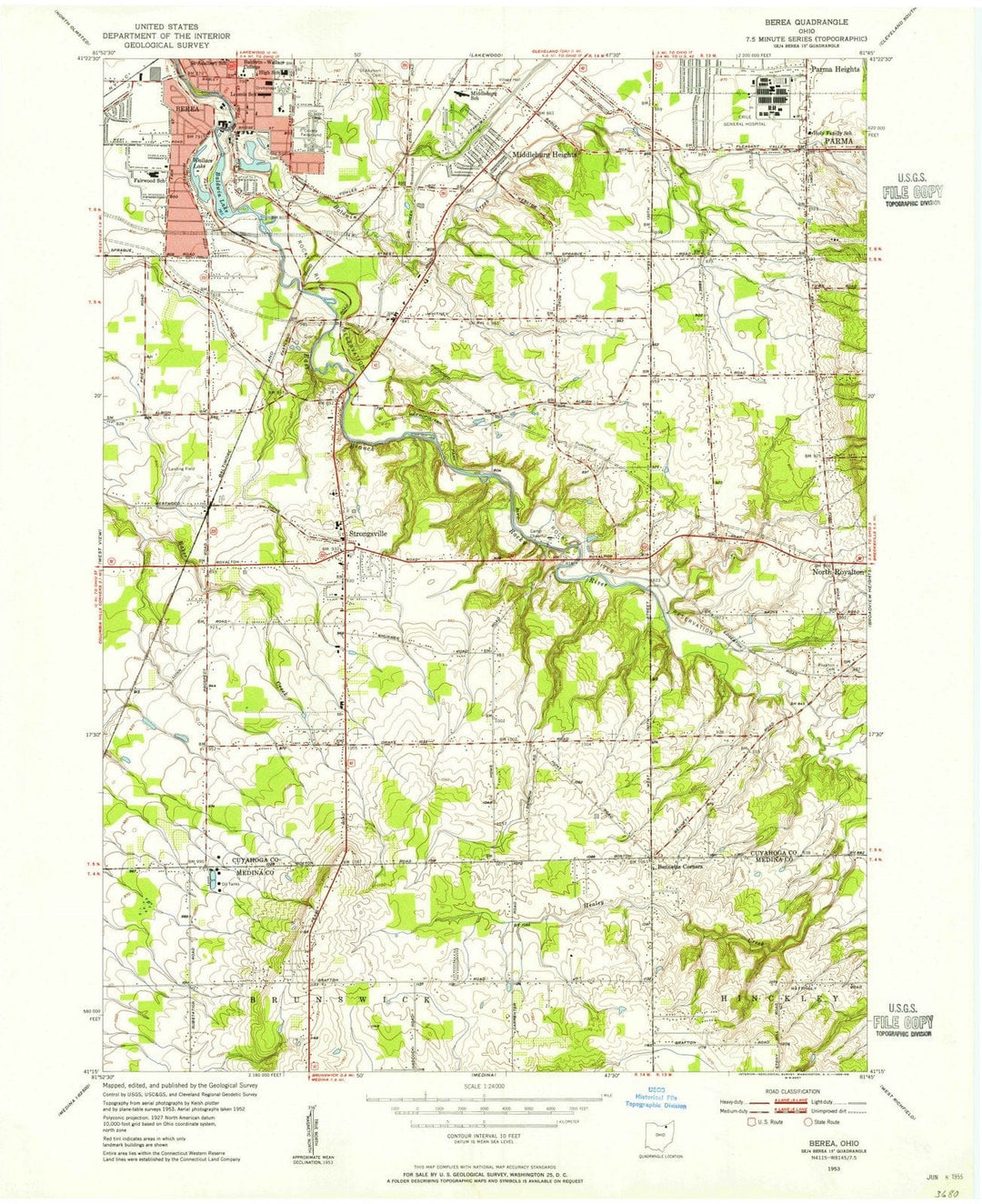 1953 Berea, OH - Ohio - USGS Topographic Map