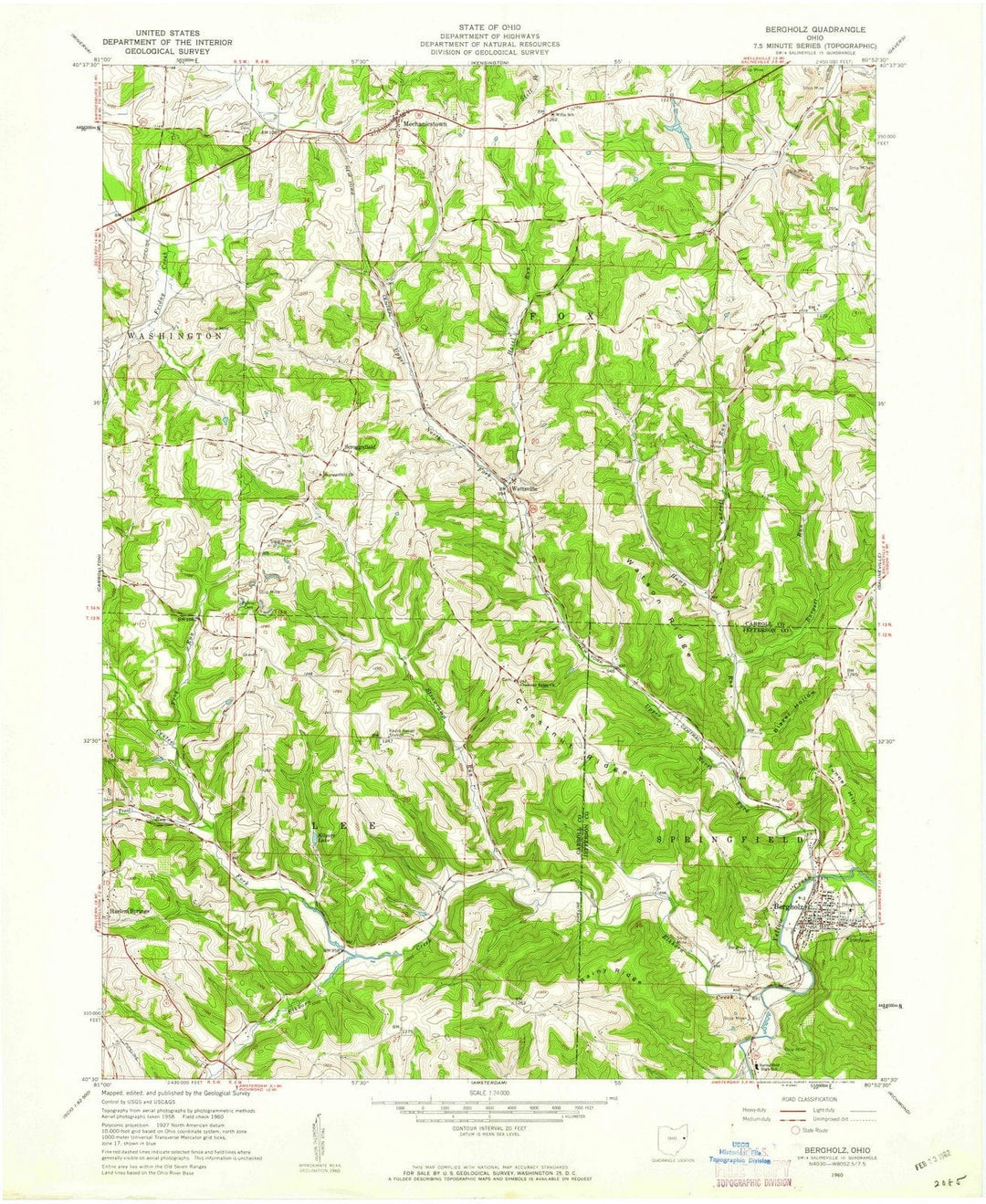 1960 Bergholz, OH - Ohio - USGS Topographic Map