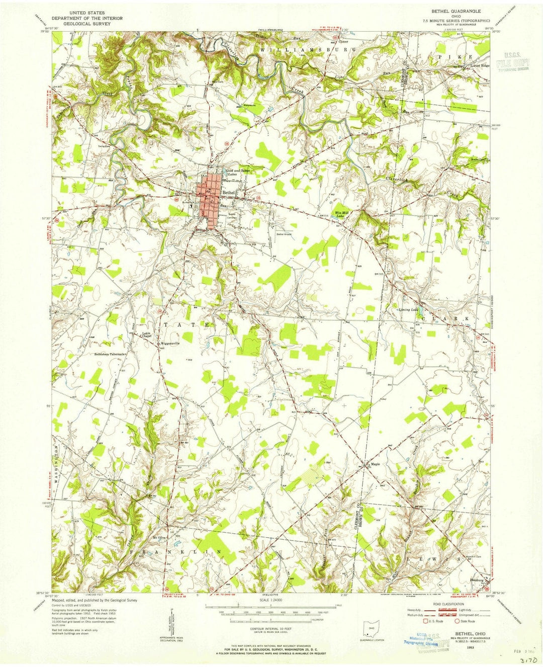 1953 Bethel, OH - Ohio - USGS Topographic Map