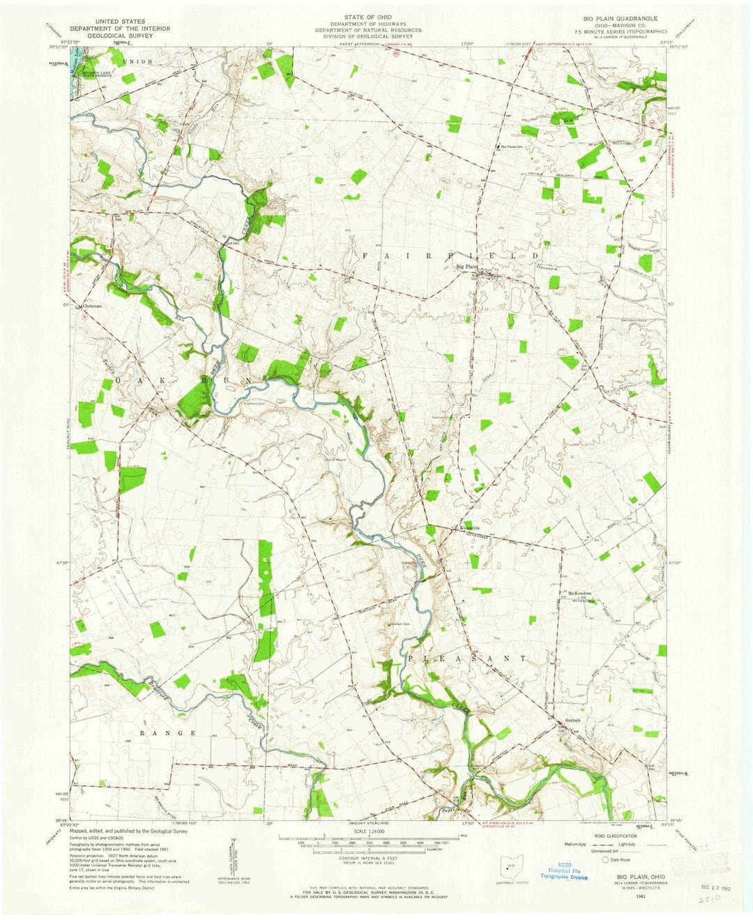 1961 Big Plain, OH - Ohio - USGS Topographic Map