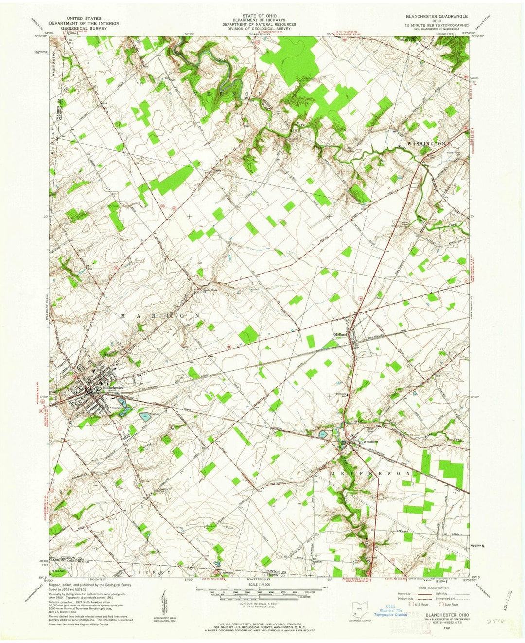 1961 Blanchester, OH - Ohio - USGS Topographic Map