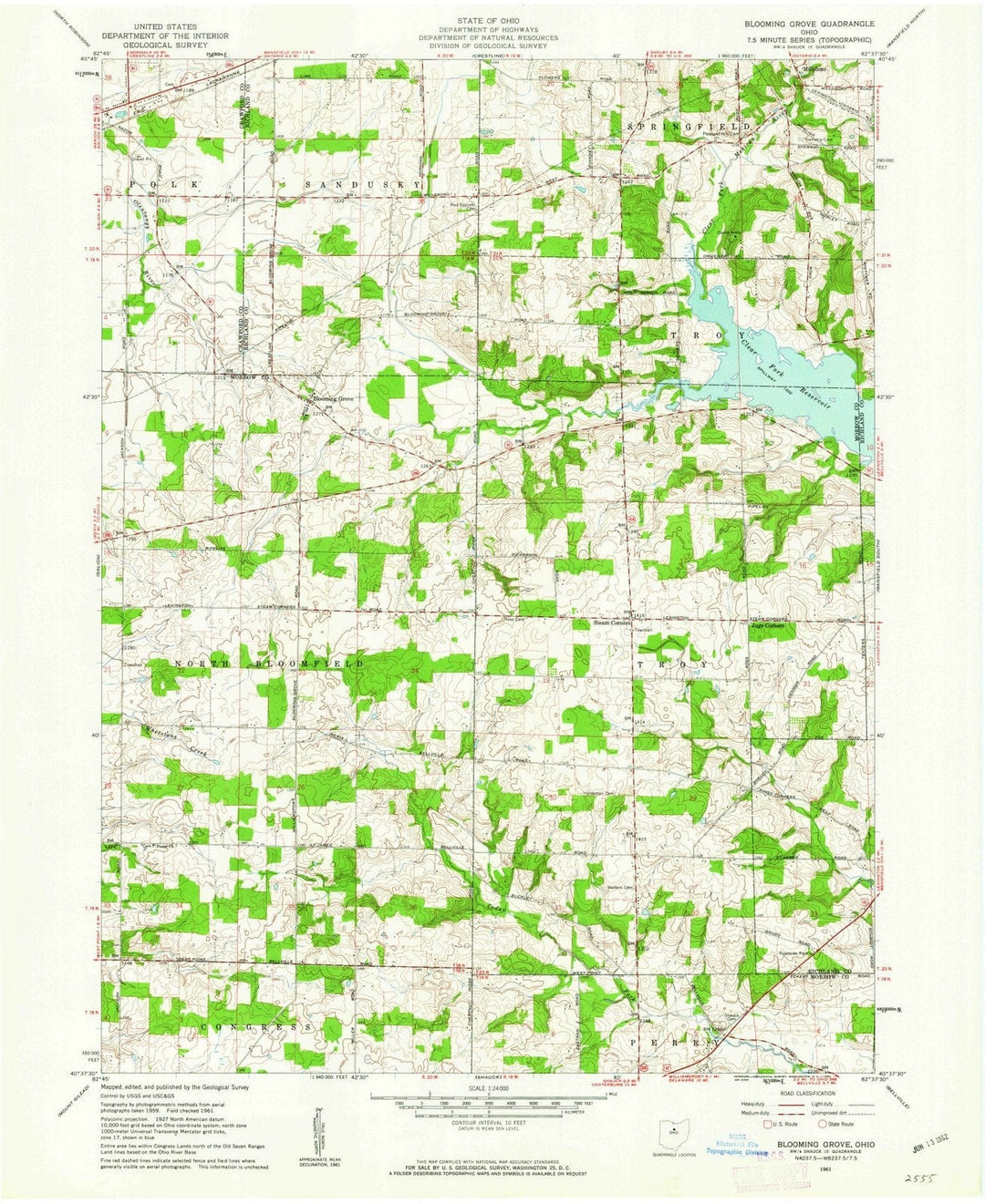 1961 Blooming Grove, OH - Ohio - USGS Topographic Map