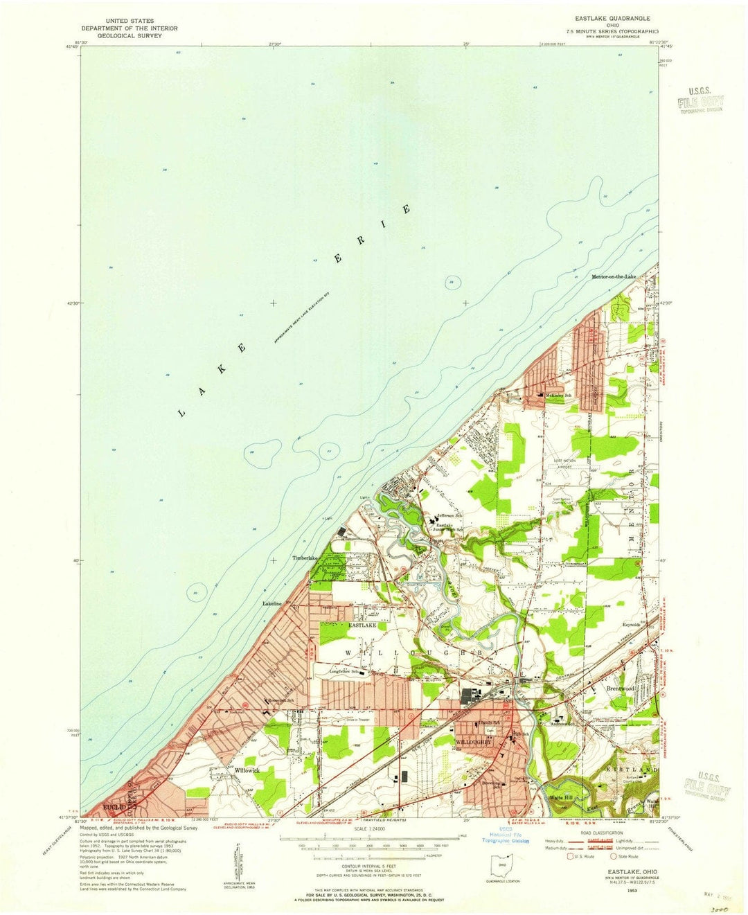 1953 Eastlake, OH - Ohio - USGS Topographic Map