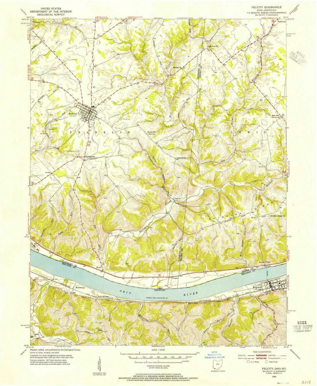 1953 Felicity, OH - Ohio - USGS Topographic Map