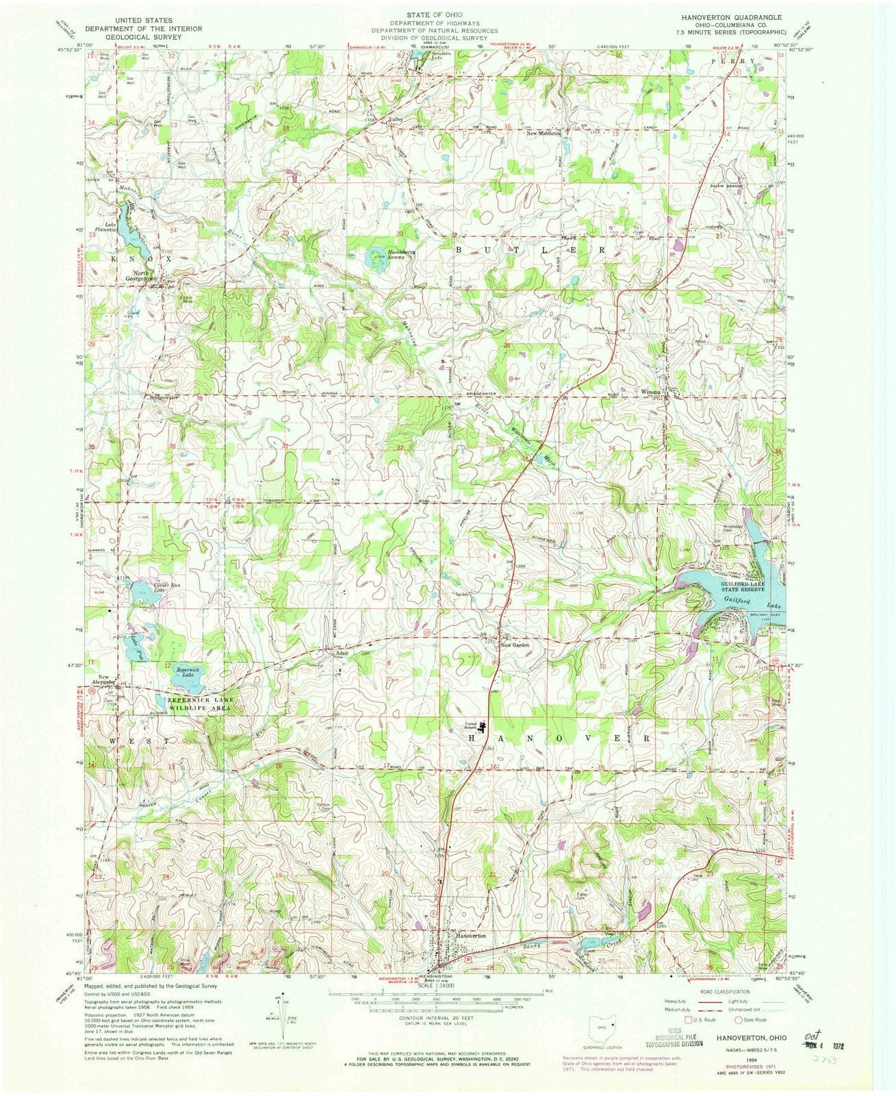 1959 Hanoverton, OH - Ohio - USGS Topographic Map
