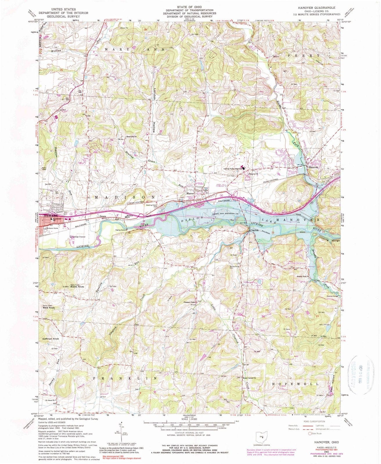 1961 Hanover, OH - Ohio - USGS Topographic Map