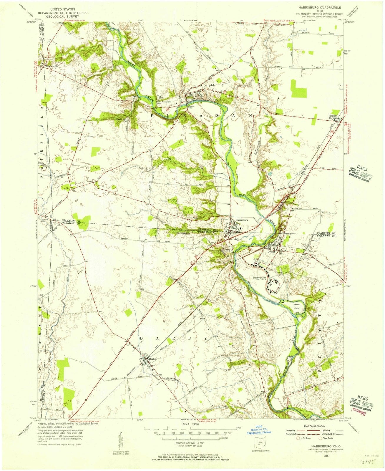 1955 Harrisburg, OH - Ohio - USGS Topographic Map