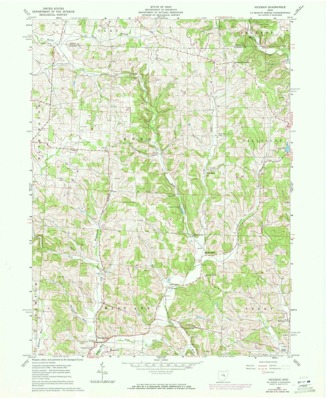 1961 Hickman, OH - Ohio - USGS Topographic Map