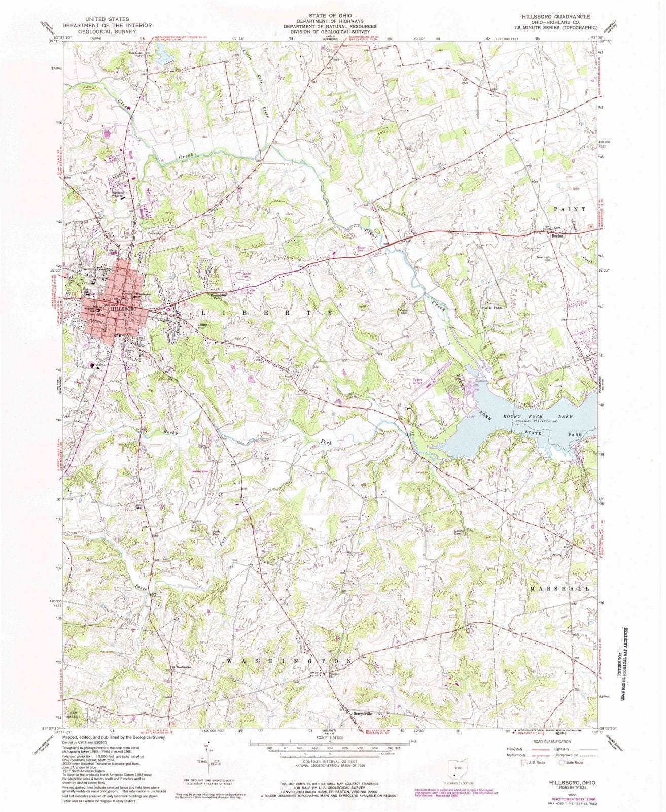 1961 Hillsboro, OH - Ohio - USGS Topographic Map