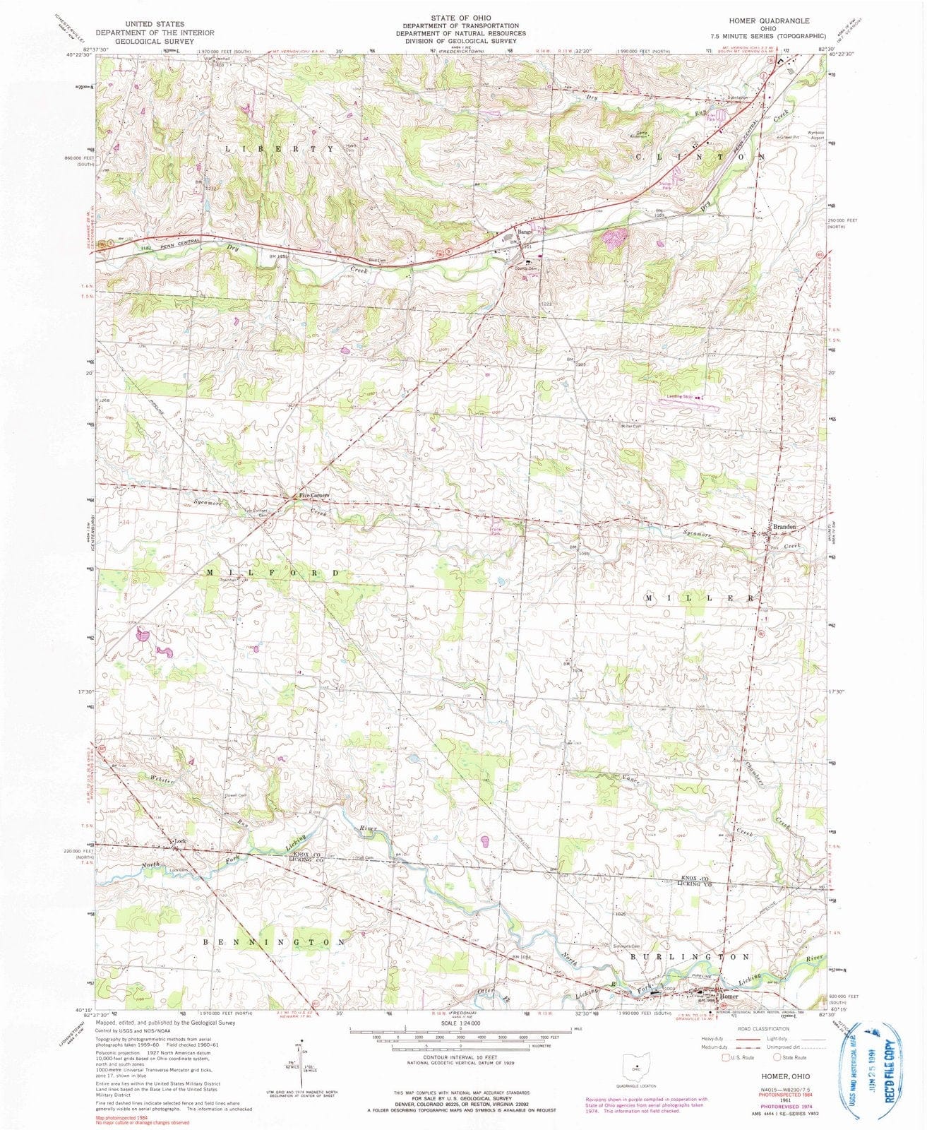 1961 Homer, OH - Ohio - USGS Topographic Map