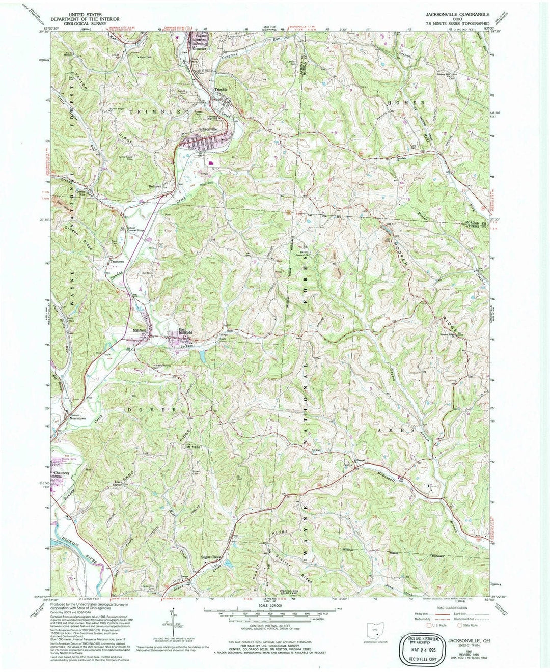 1961 Jacksonville, OH - Ohio - USGS Topographic Map