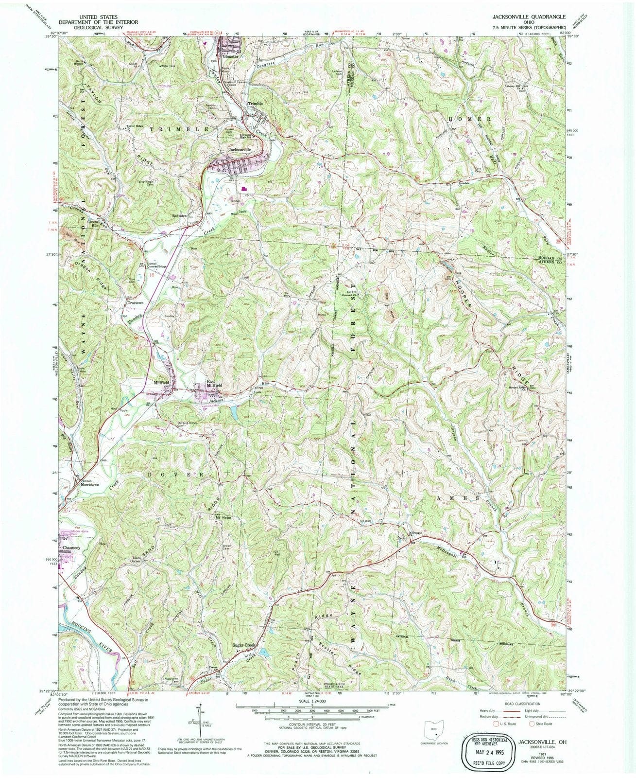 1961 Jacksonville, OH - Ohio - USGS Topographic Map