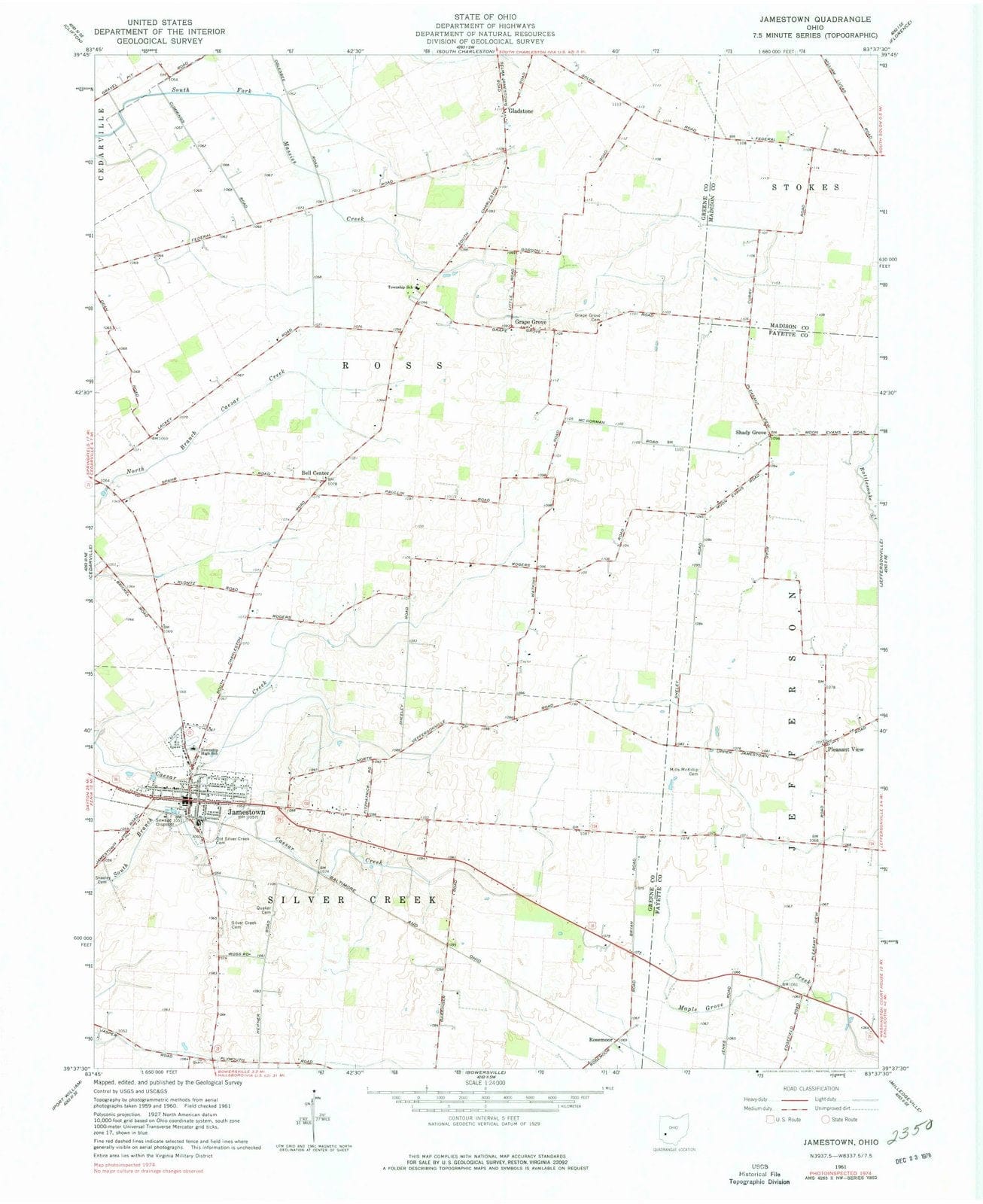 1961 Jamestown, OH - Ohio - USGS Topographic Map