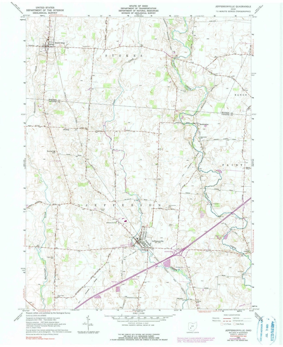 1961 Jeffersonville, OH - Ohio - USGS Topographic Map