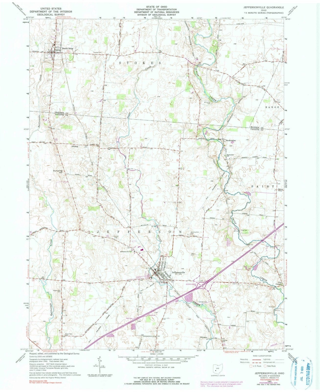 1961 Jeffersonville, OH - Ohio - USGS Topographic Map