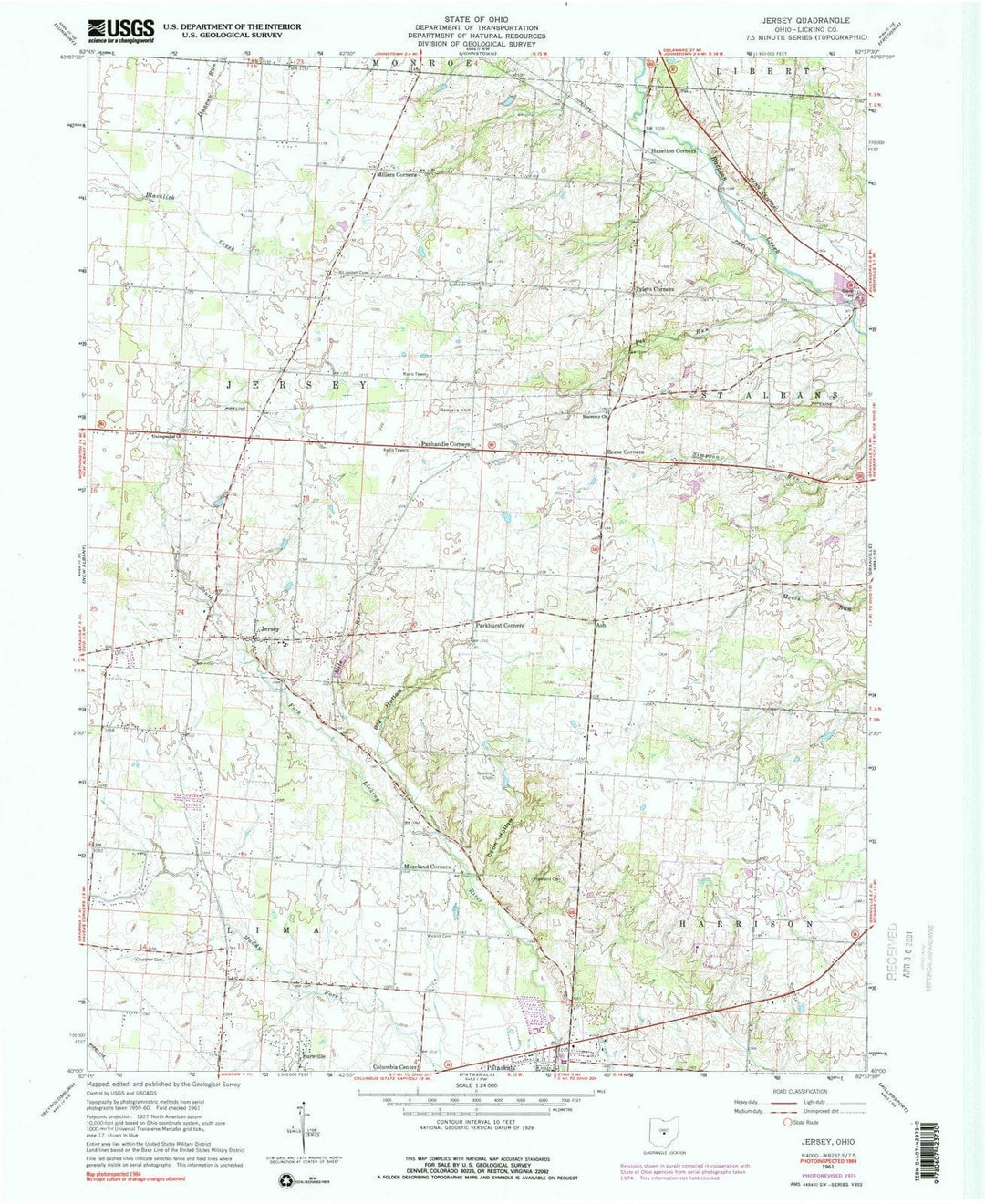 1961 Jersey, OH - Ohio - USGS Topographic Map