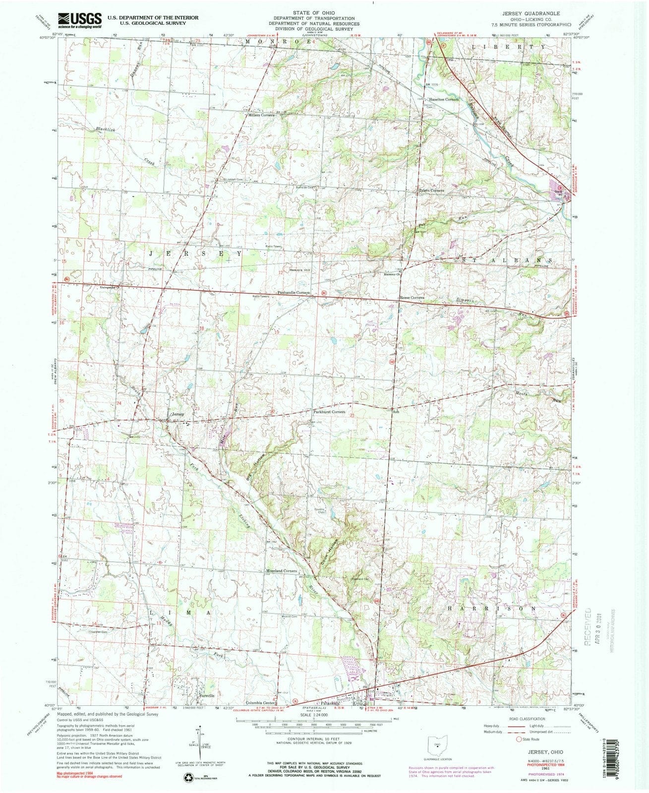 1961 Jersey, OH - Ohio - USGS Topographic Map