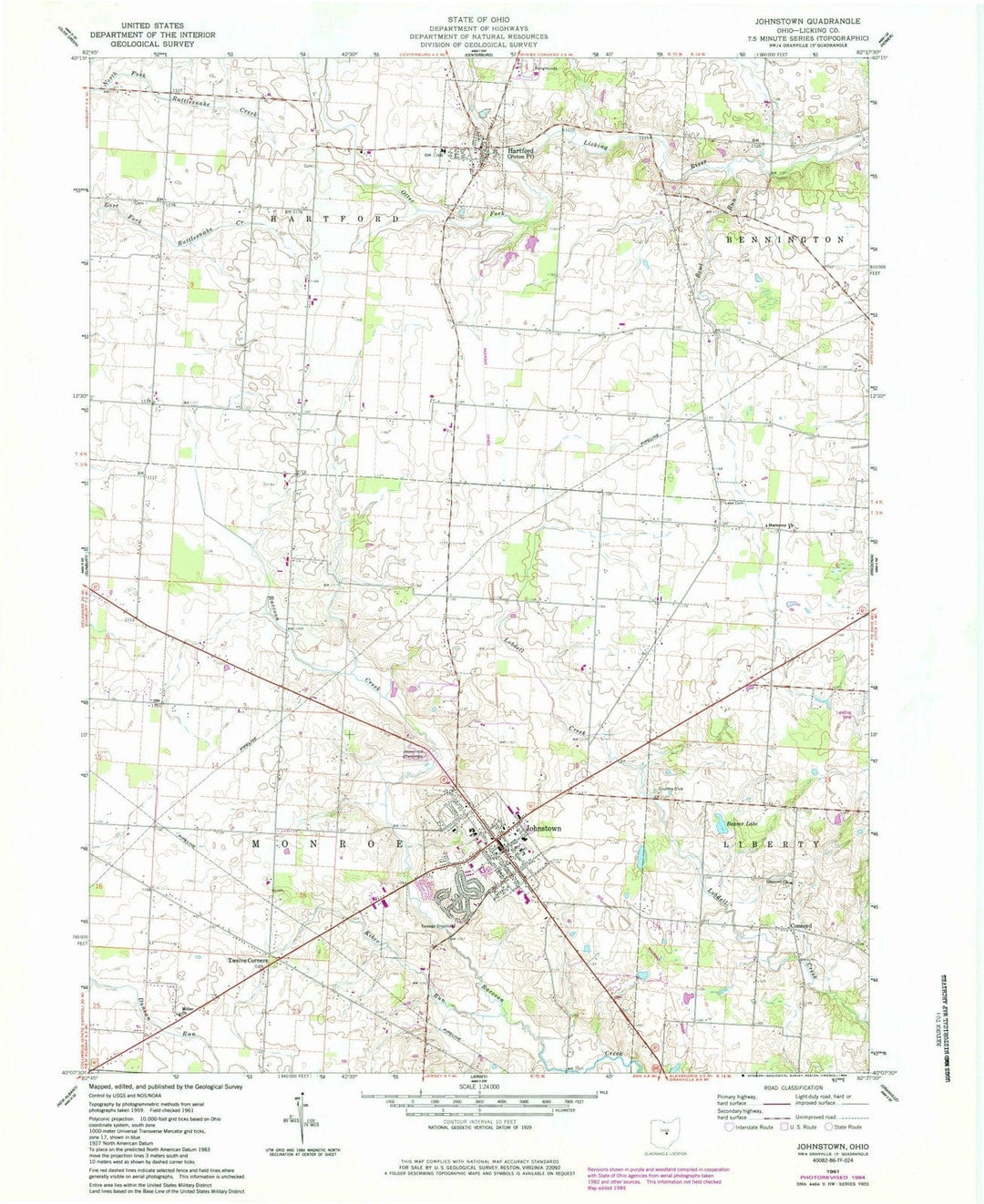 1961 Johnstown, OH - Ohio - USGS Topographic Map