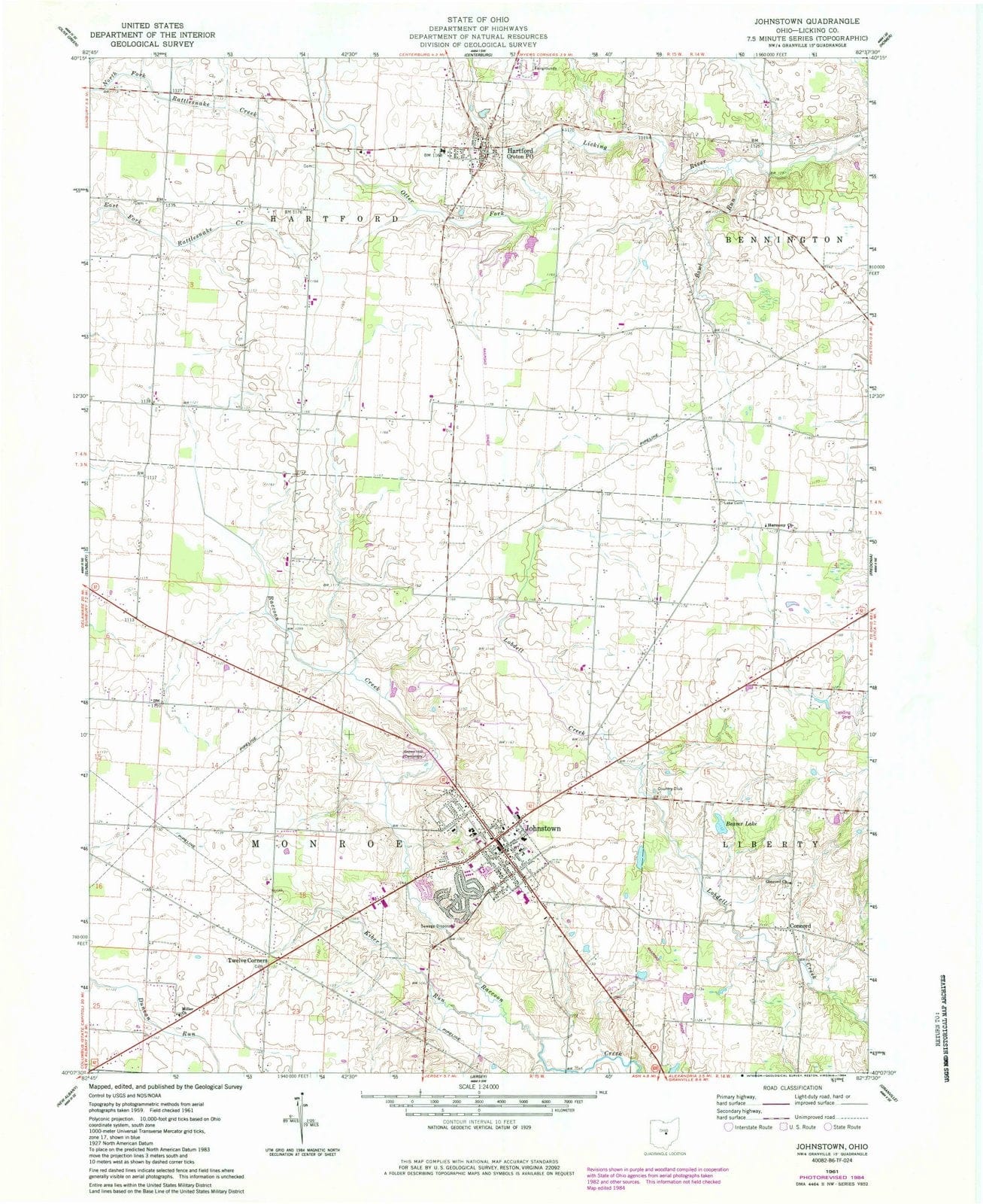 1961 Johnstown, OH - Ohio - USGS Topographic Map