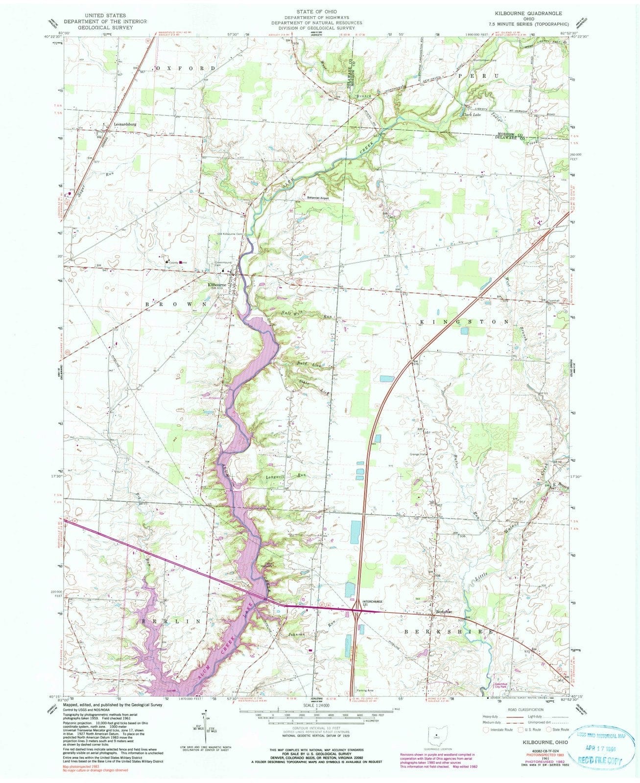 1961 Kilbourne, OH - Ohio - USGS Topographic Map