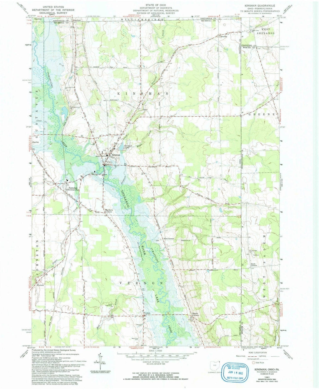 1961 Kinsman, OH - Ohio - USGS Topographic Map