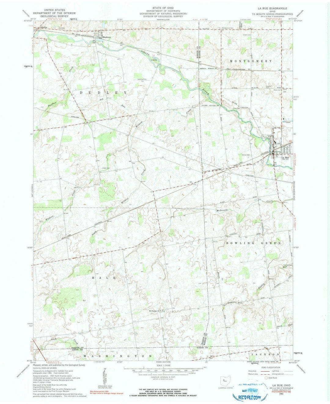 1961 La Rue, OH - Ohio - USGS Topographic Map