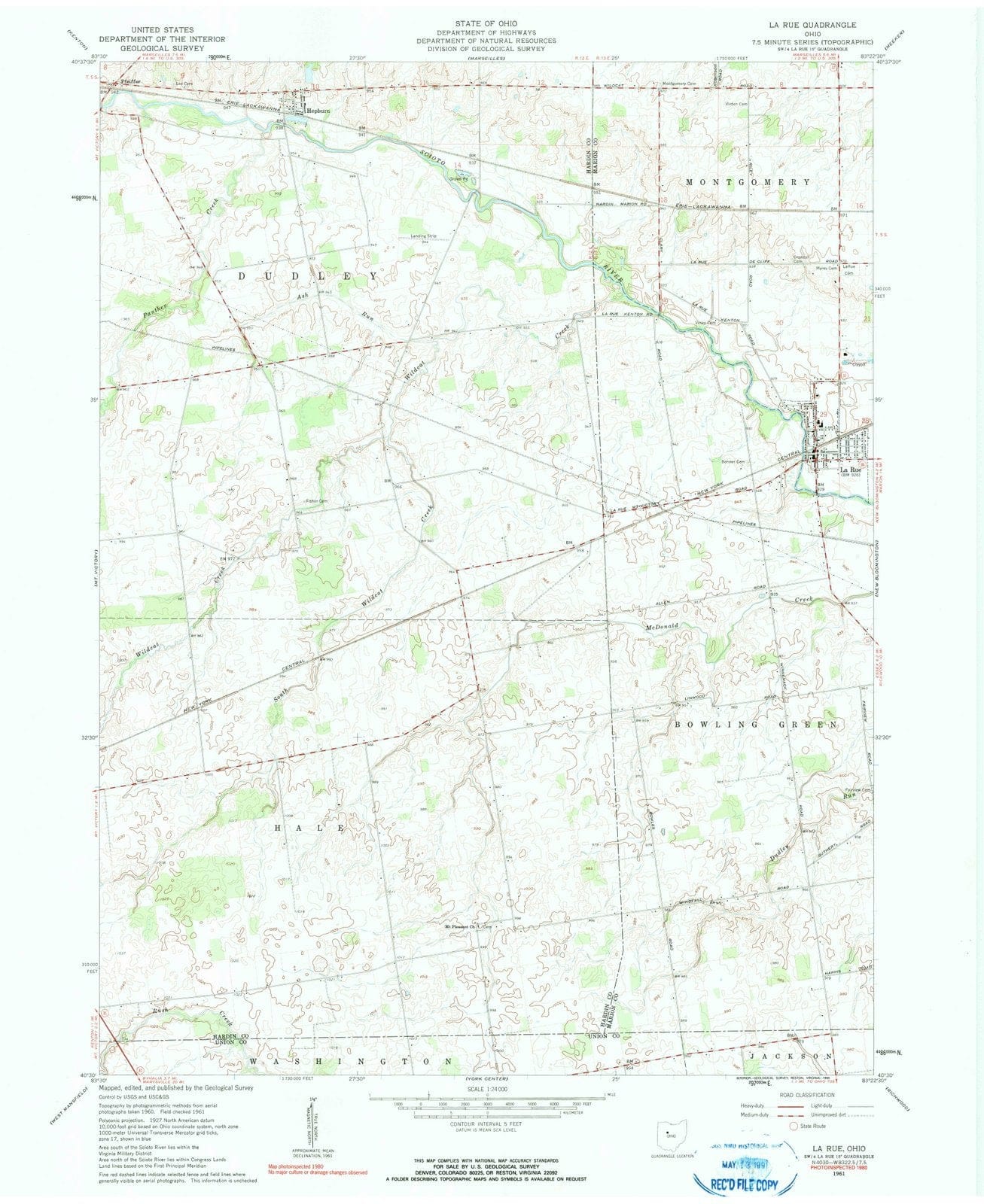 1961 La Rue, OH - Ohio - USGS Topographic Map