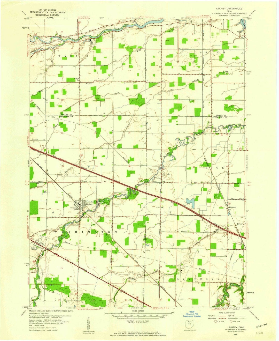 1957 Lindsey, OH - Ohio - USGS Topographic Map