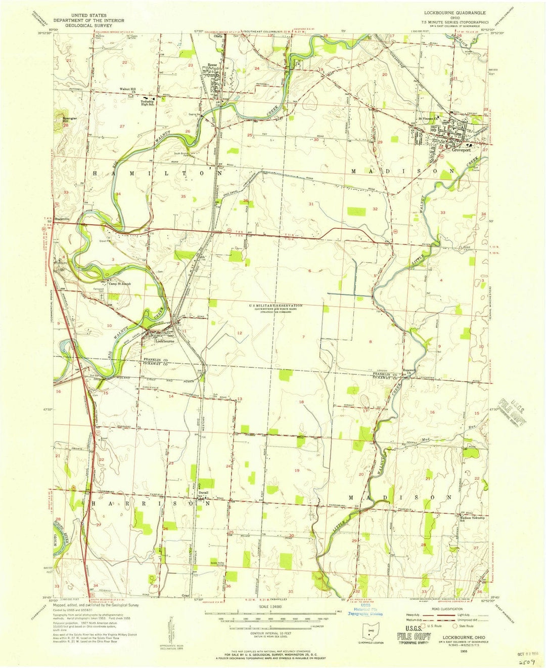1955 Lockbourne, OH - Ohio - USGS Topographic Map
