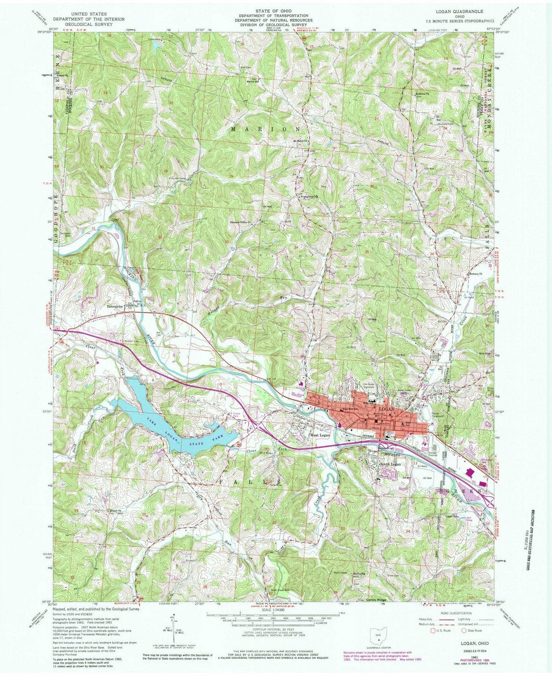 1961 Logan, OH - Ohio - USGS Topographic Map