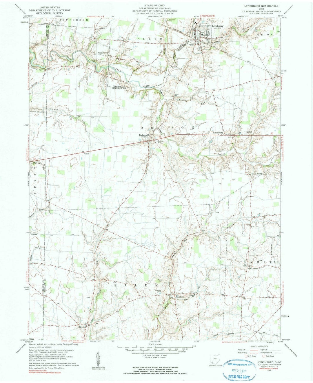 1960 Lynchburg, OH - Ohio - USGS Topographic Map