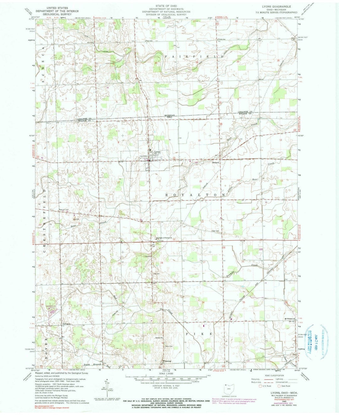 1960 Lyons, OH - Ohio - USGS Topographic Map