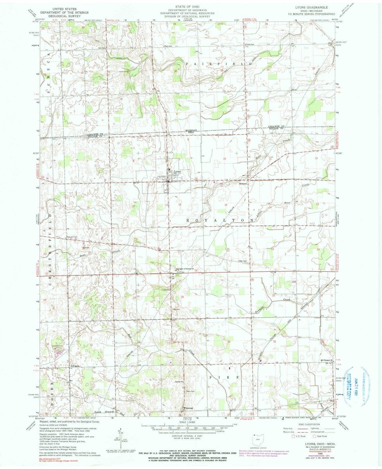 1960 Lyons, OH - Ohio - USGS Topographic Map