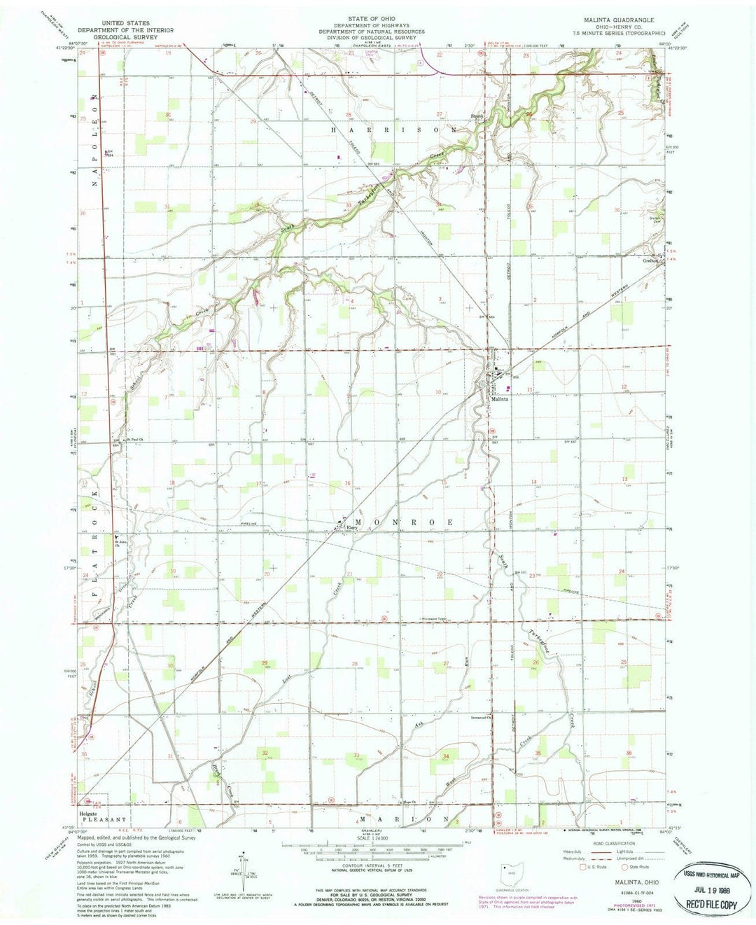 1960 Malinta, OH - Ohio - USGS Topographic Map