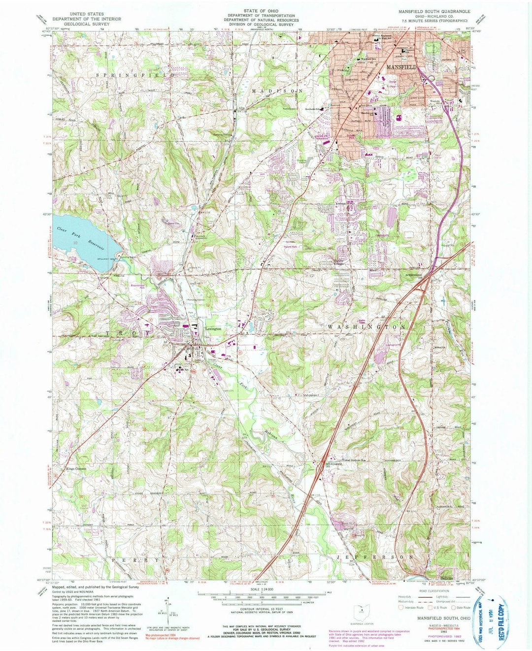 1961 Mansfield South, OH - Ohio - USGS Topographic Map