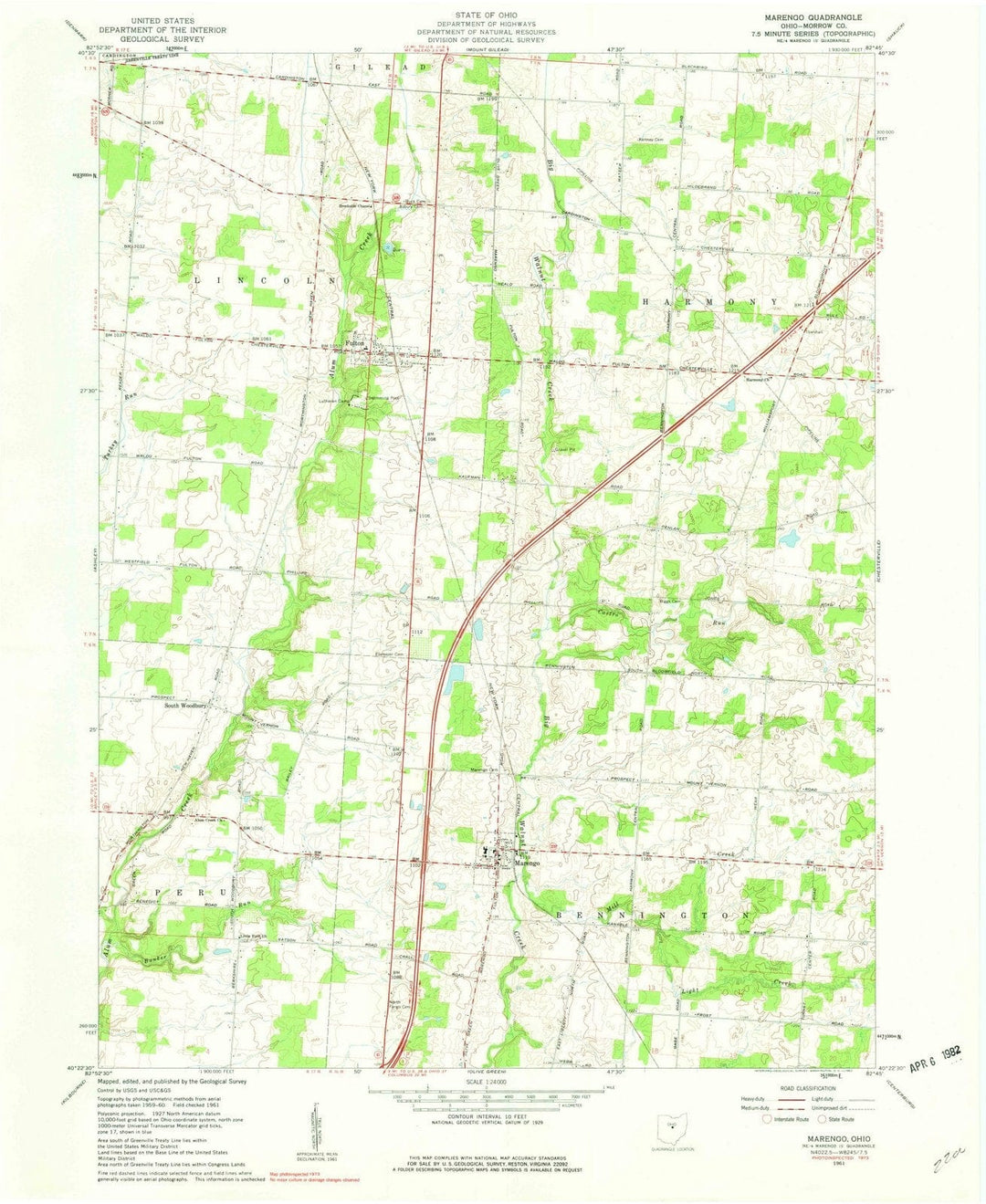 1961 Marengo, OH - Ohio - USGS Topographic Map