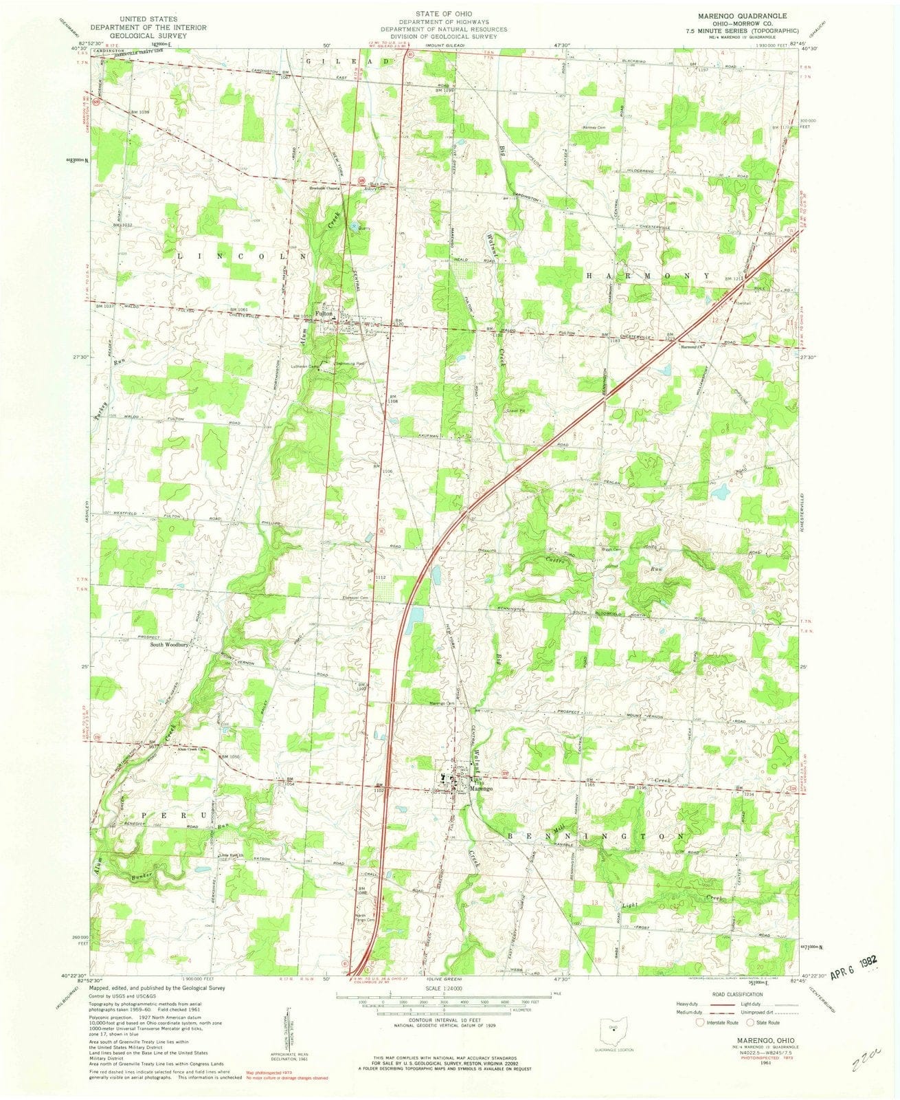1961 Marengo, OH - Ohio - USGS Topographic Map