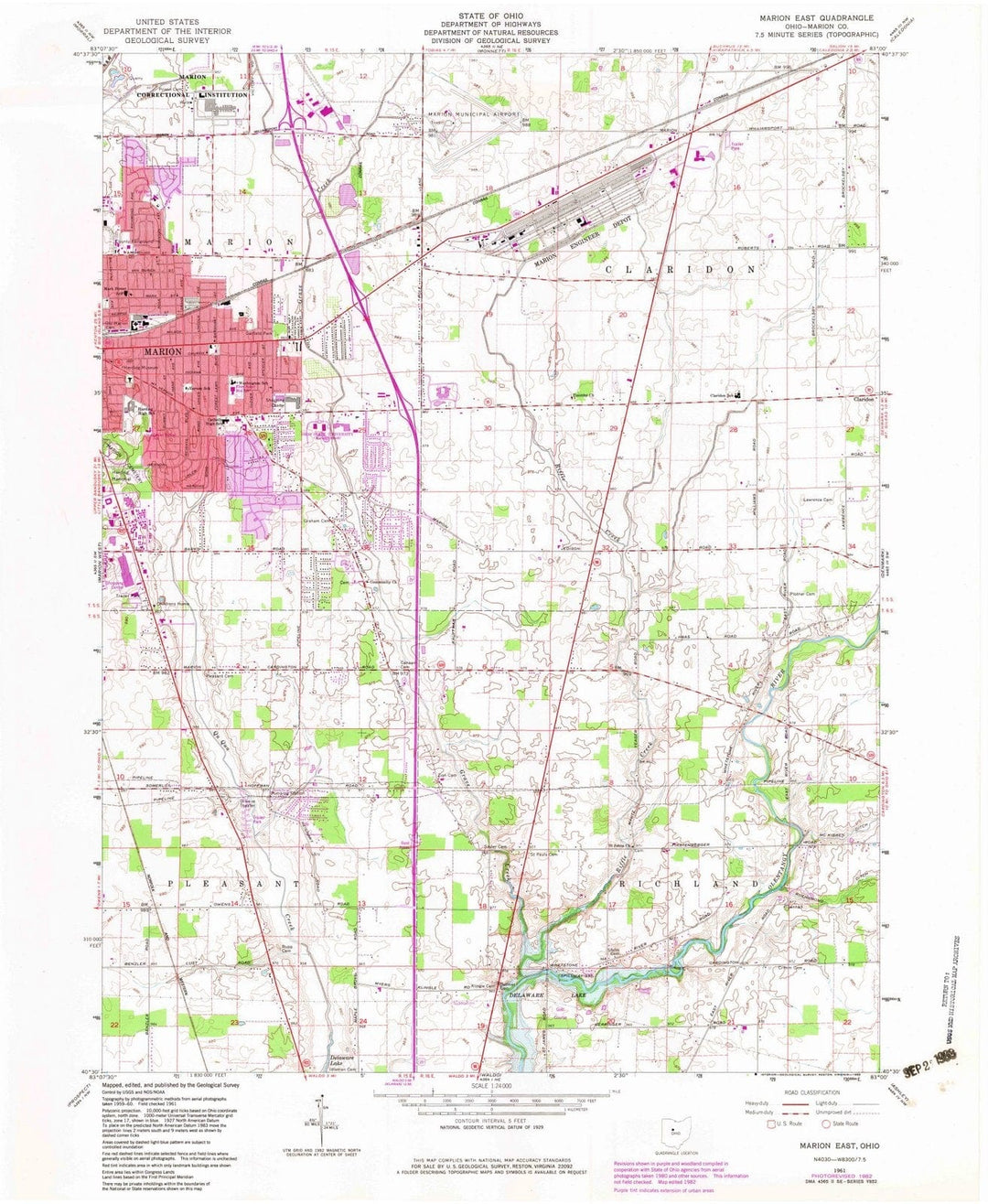 1961 Marion, OH - Ohio - USGS Topographic Map