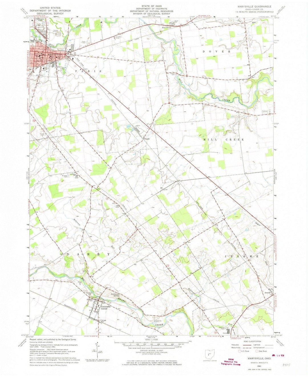 1961 Marysville, OH - Ohio - USGS Topographic Map