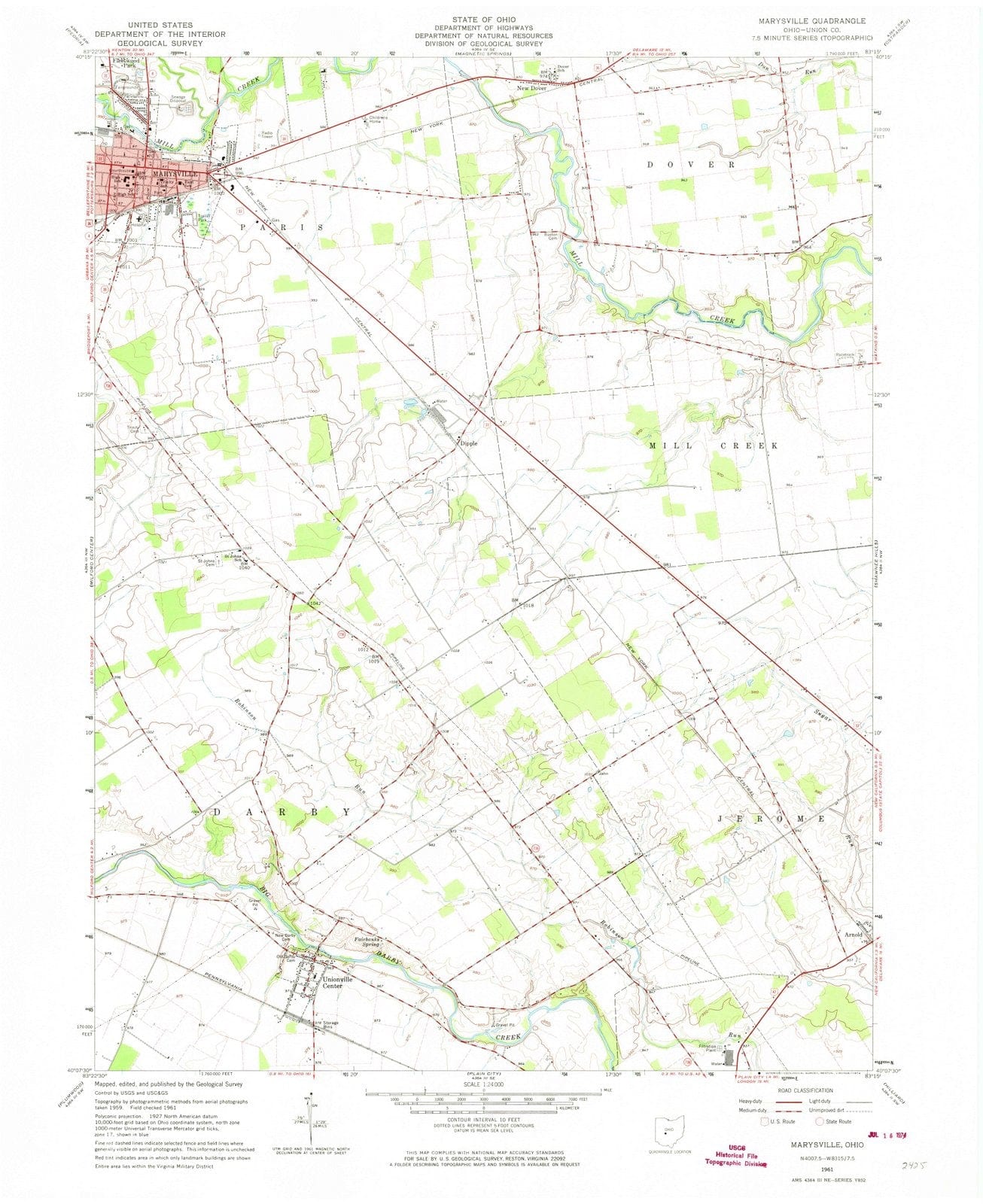 1961 Marysville, OH - Ohio - USGS Topographic Map