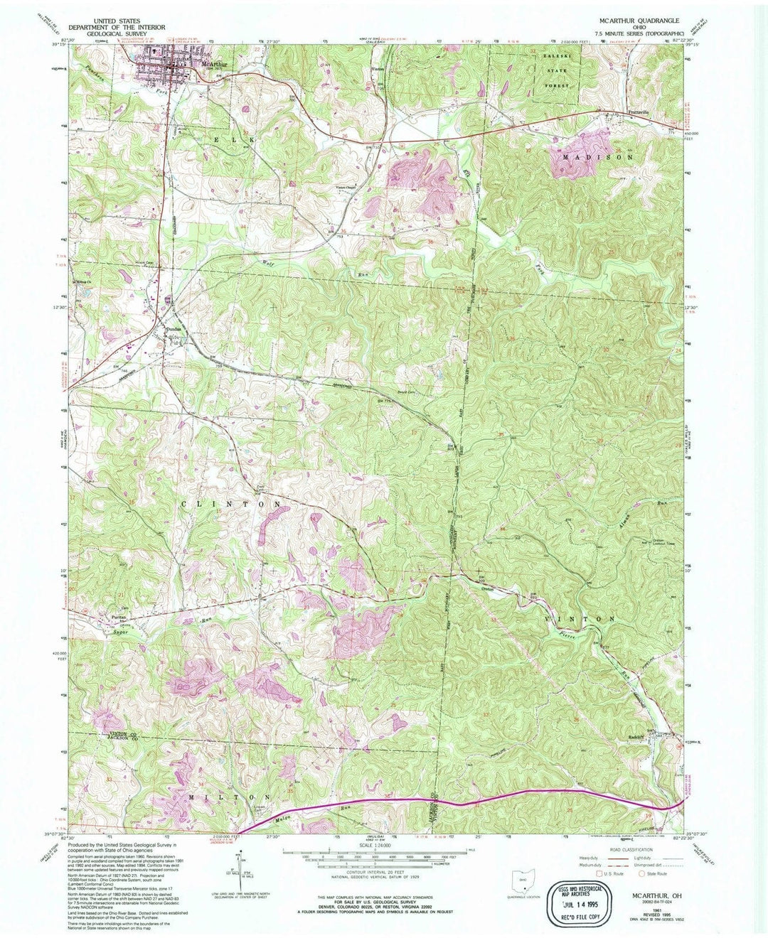 1961 Mcarthur, OH - Ohio - USGS Topographic Map