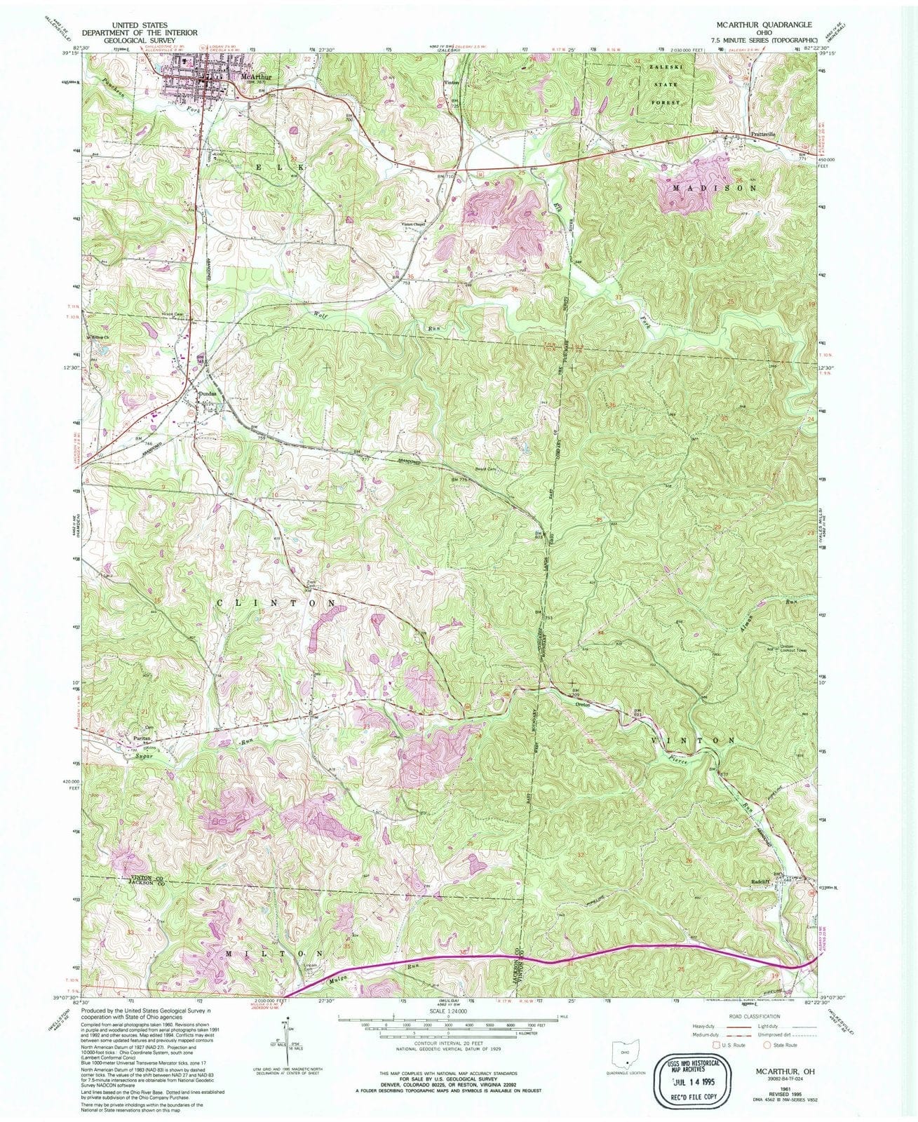 1961 Mcarthur, OH - Ohio - USGS Topographic Map