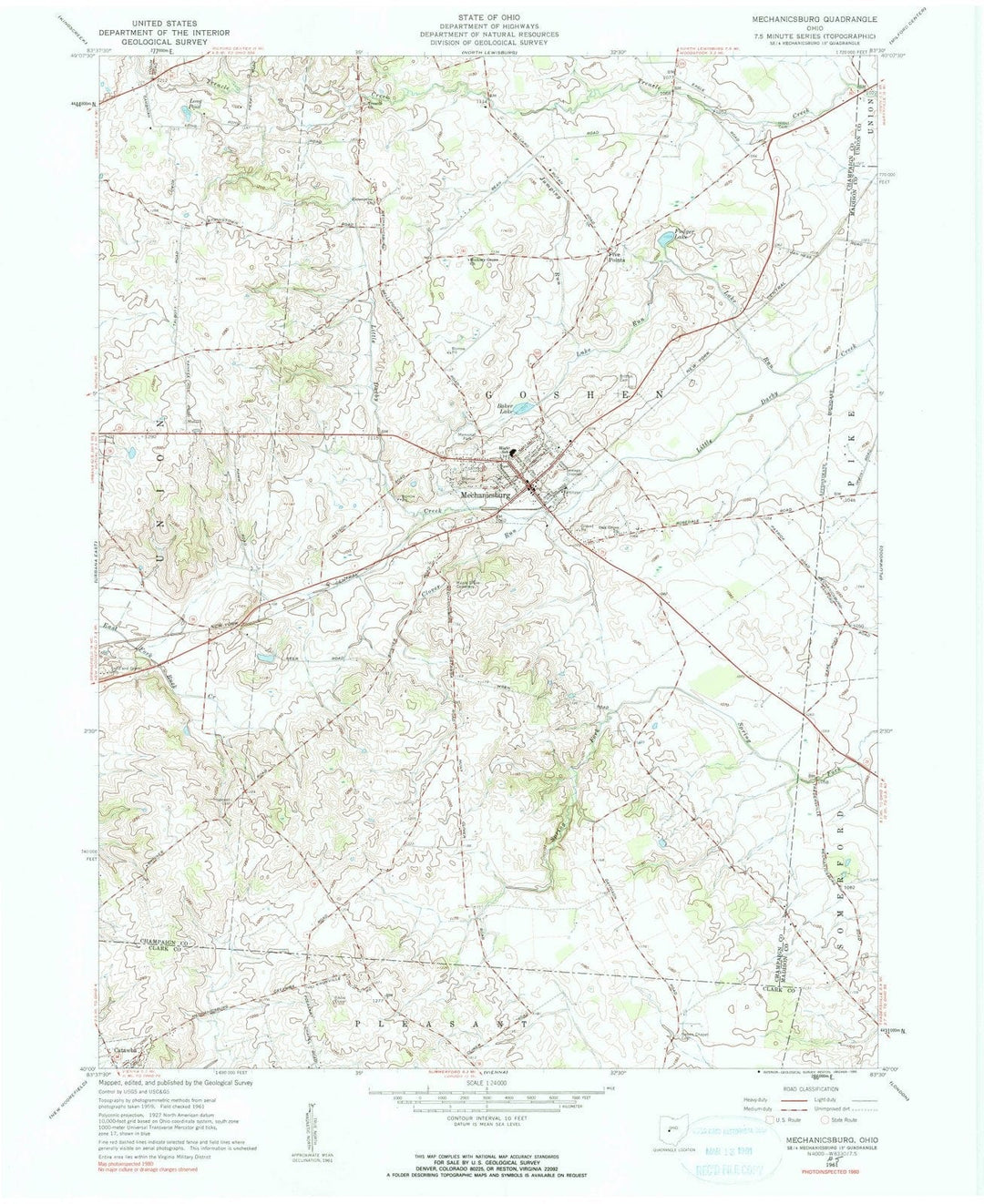 1961 Mechanicsburg, OH - Ohio - USGS Topographic Map